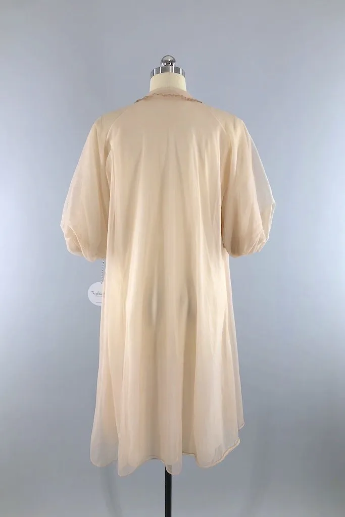 Vintage Beige Lace Chiffon Robe