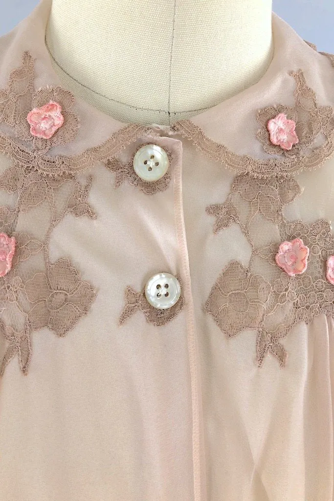Vintage Beige Lace Chiffon Robe