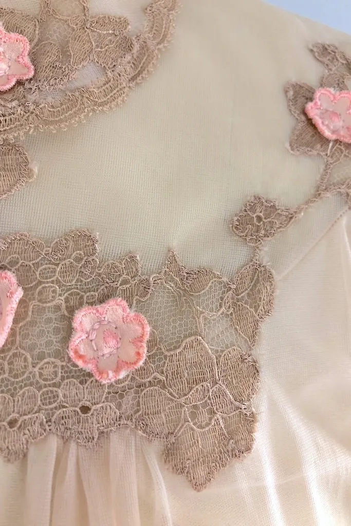 Vintage Beige Lace Chiffon Robe