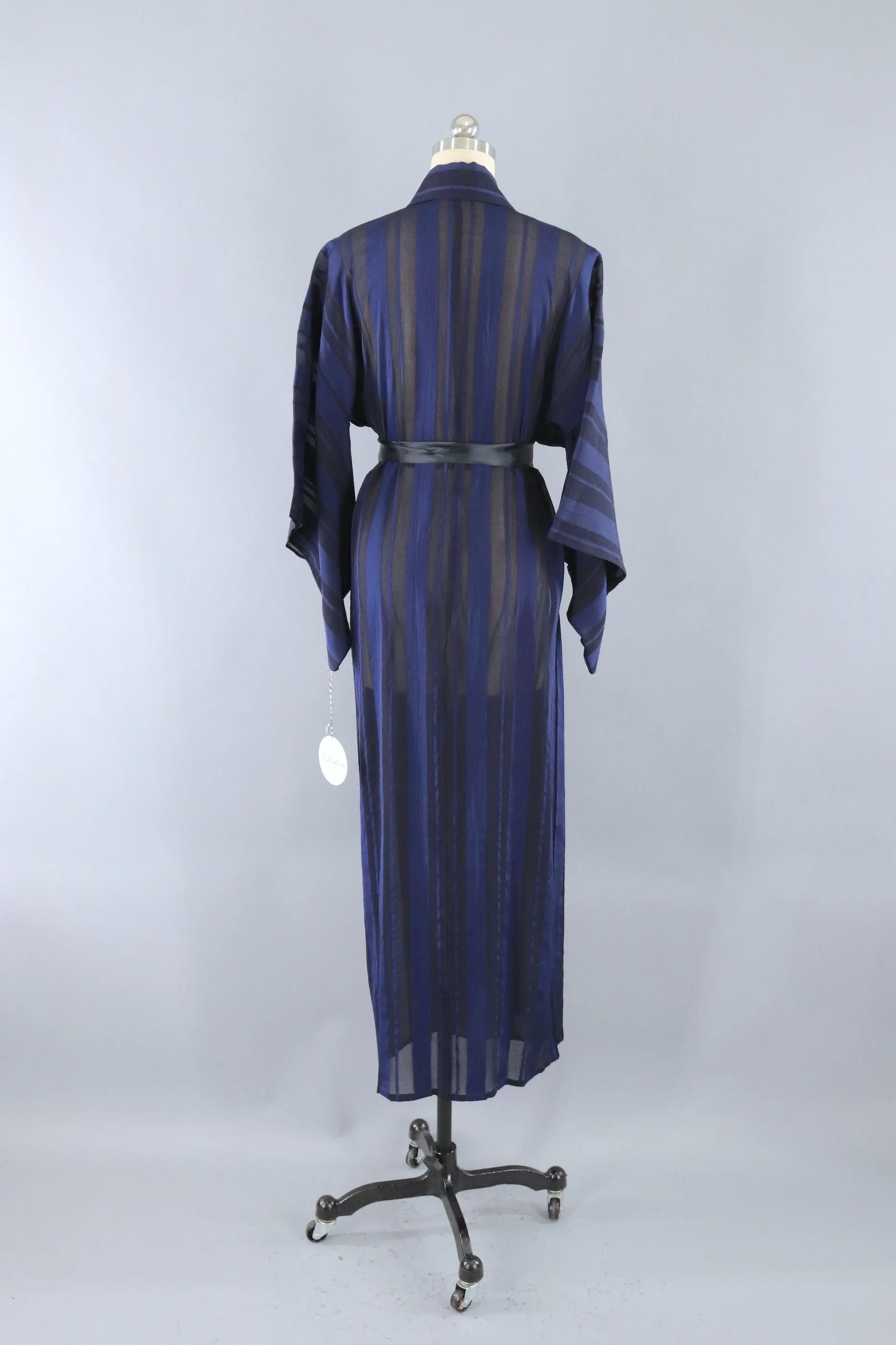 Vintage Blue Silk Chiffon Kimono Robe