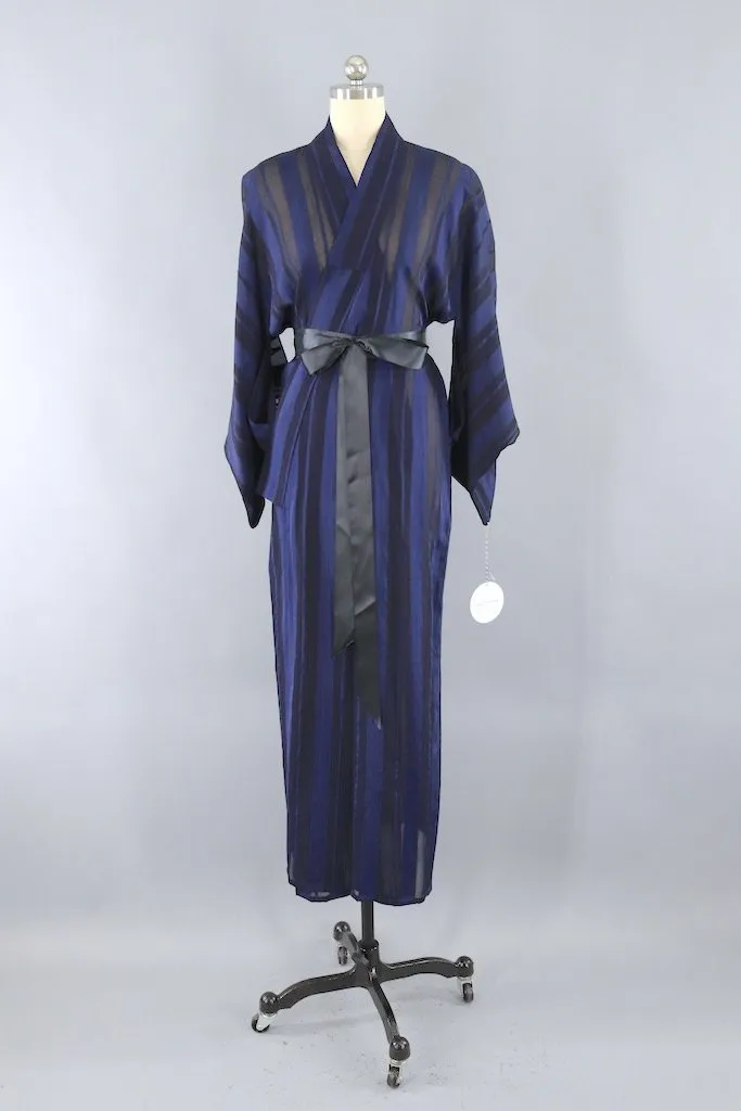 Vintage Blue Silk Chiffon Kimono Robe