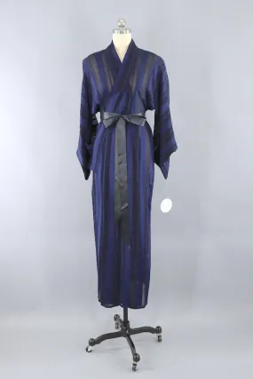 Vintage Blue Silk Chiffon Kimono Robe