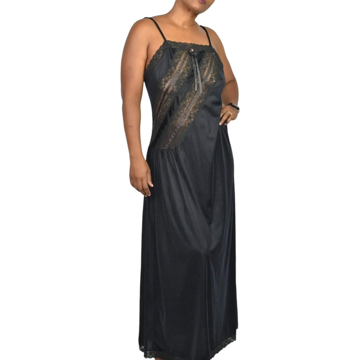 Vintage Gilead Nightgown Robe Set Lingerie Peignoir Black 70s Negligee Size Medium