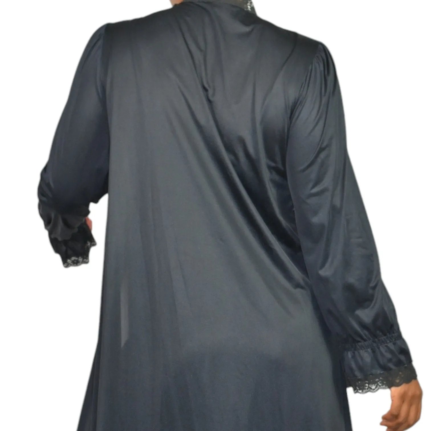 Vintage Gilead Nightgown Robe Set Lingerie Peignoir Black 70s Negligee Size Medium