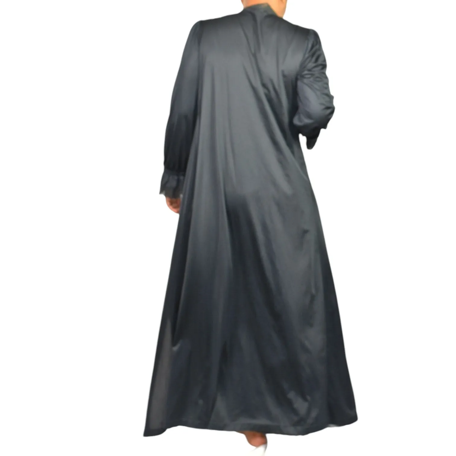 Vintage Gilead Nightgown Robe Set Lingerie Peignoir Black 70s Negligee Size Medium