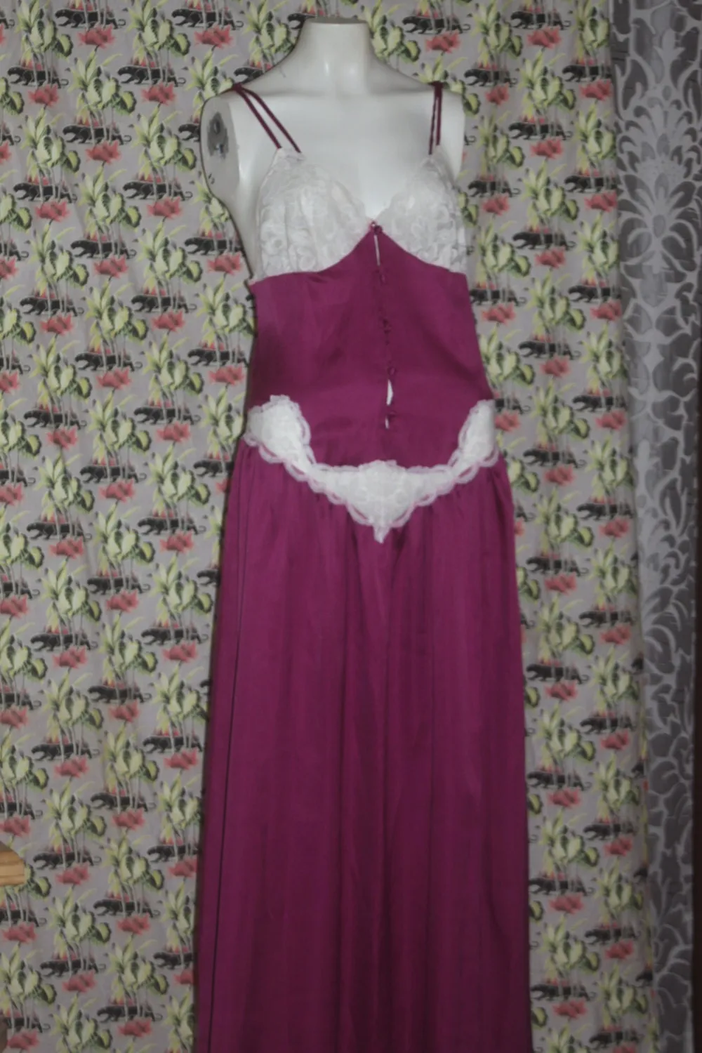 Vintage Intime 1970's Lace Maroon Nightgown Deadstock S