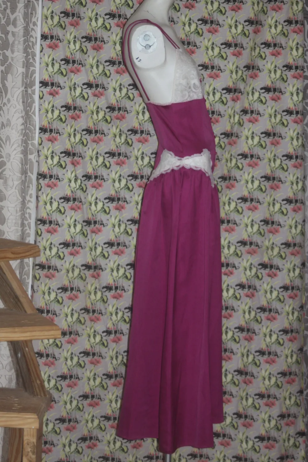Vintage Intime 1970's Lace Maroon Nightgown Deadstock S