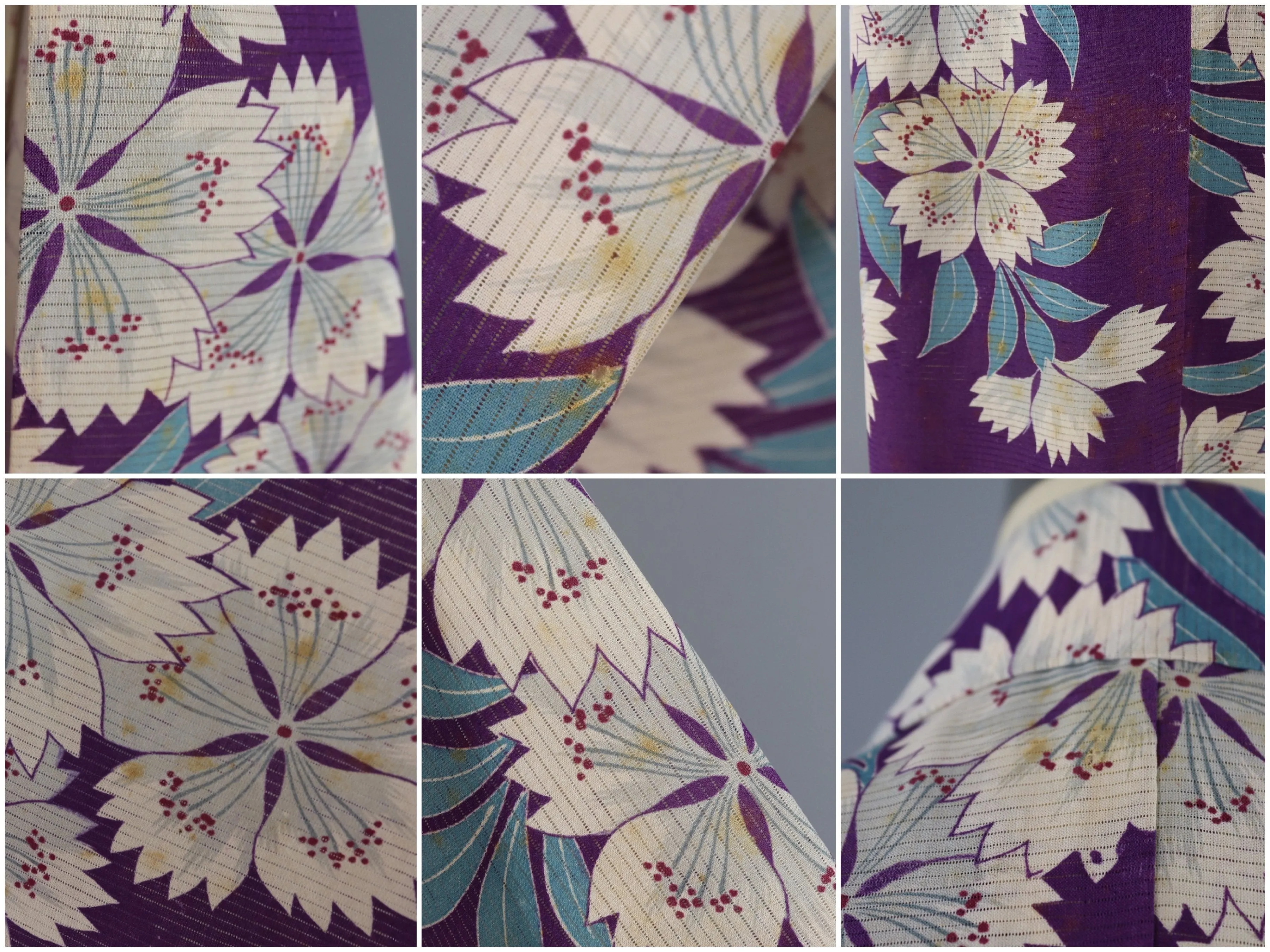 Vintage Silk Kimono Robe - Purple Floral Print