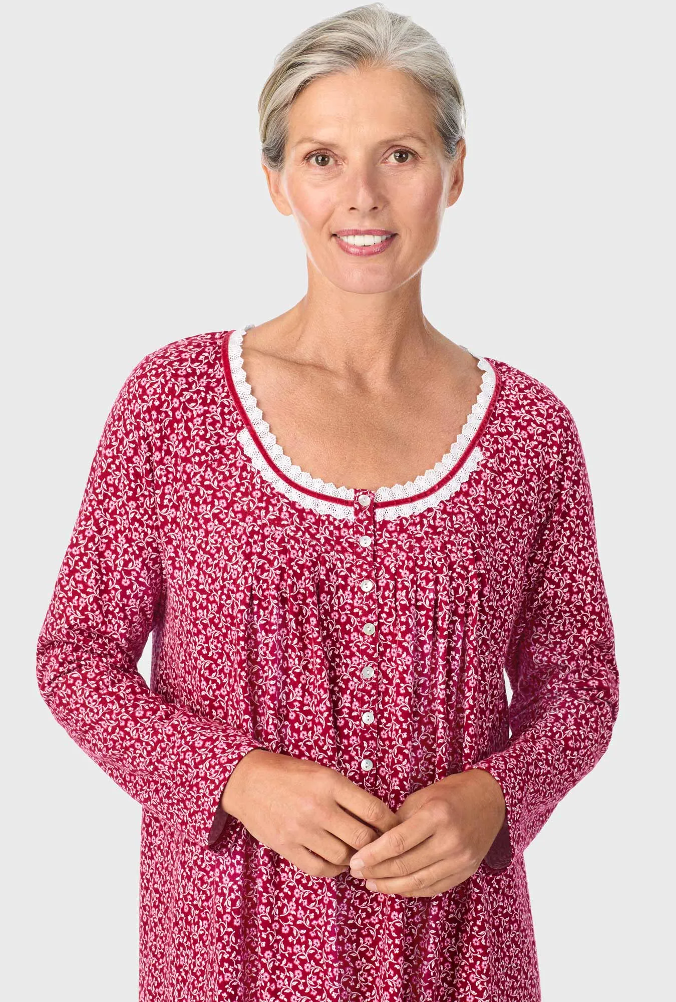 Wine Vine Floral Long Sleeve Nightgown