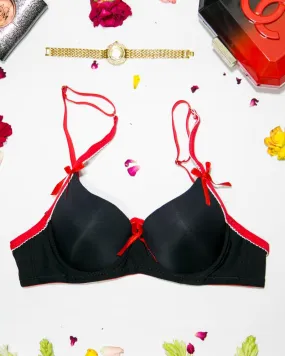 Women Push up Underwire Bra Smoothing Lace Everyday Bra - Black