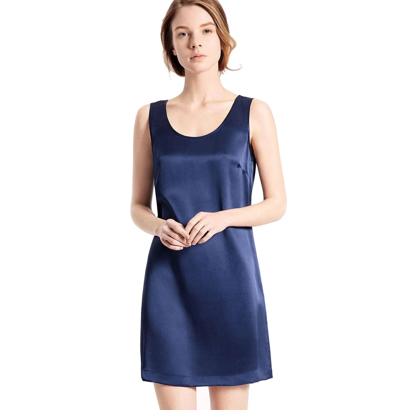 Women's 100% Silk Nightgown Wide Adjust Straps Ladies Simple Chemise Nightdress